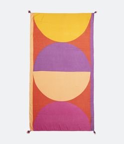 Canga Retangular em Chiffon com Detalhe em Tassel e Estampa Geométrica Contrastante