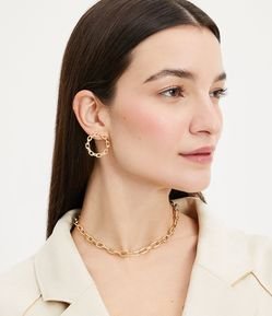 Conjunto de Colar e Brincos em Metal com Elos Redondos