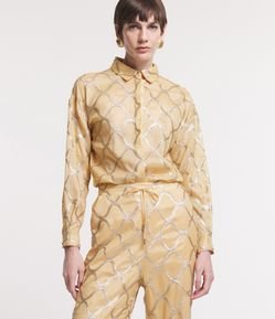 Camisa Alongada Manga Longa com Paetês em Ondas