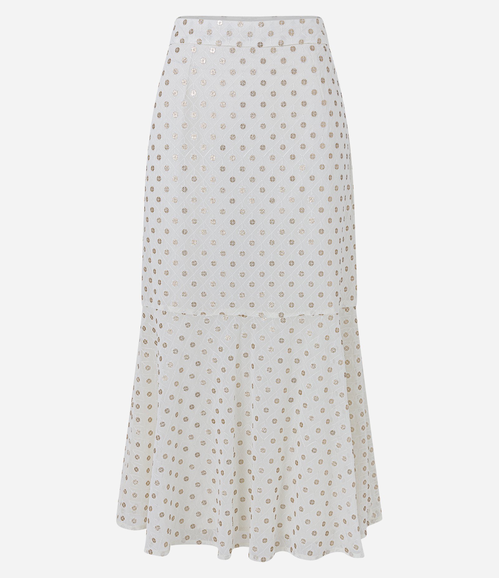 Saia Midi Reta com Bordados de Paetês e Barra Franzida Off White 5