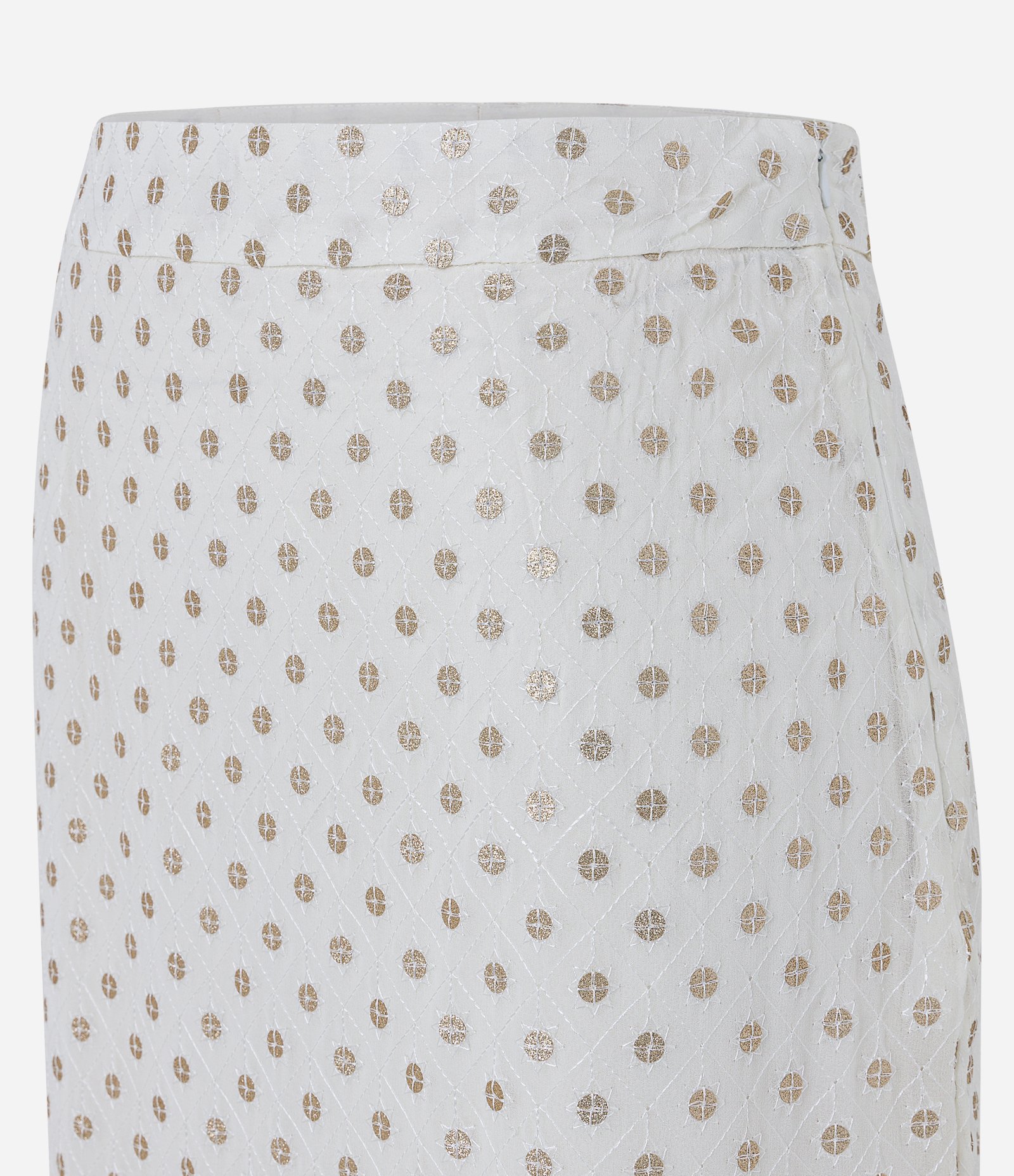 Saia Midi Reta com Bordados de Paetês e Barra Franzida Off White 6