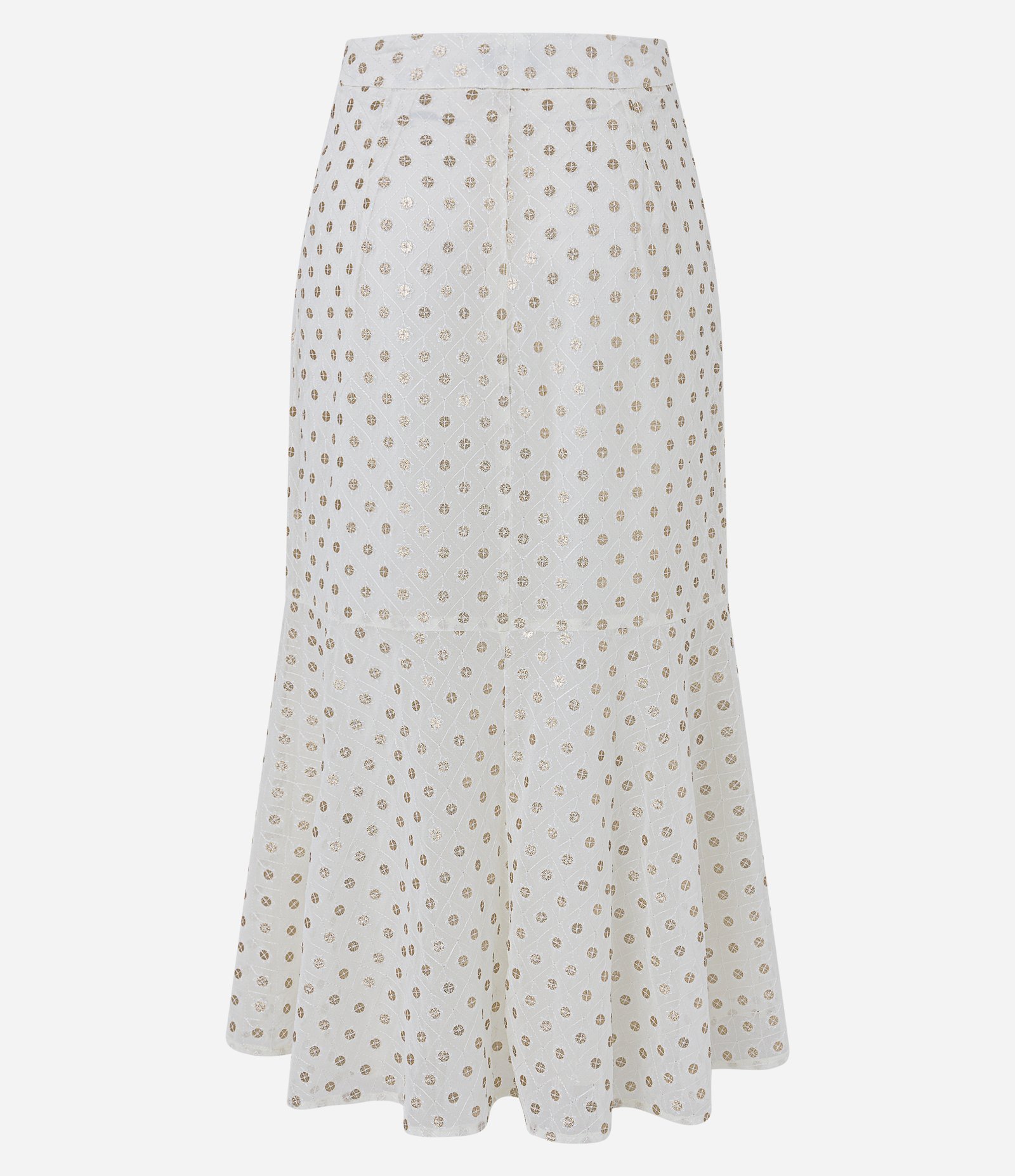 Saia Midi Reta com Bordados de Paetês e Barra Franzida Off White 7