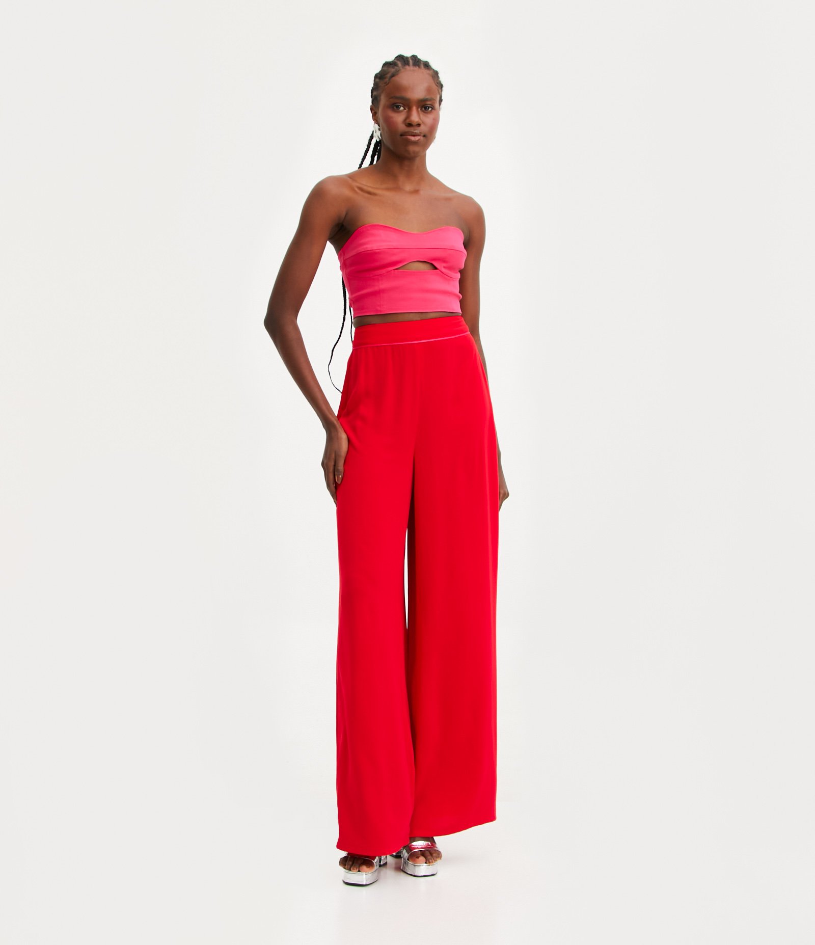 Calça Pantalona em Crepe Vermelho 1