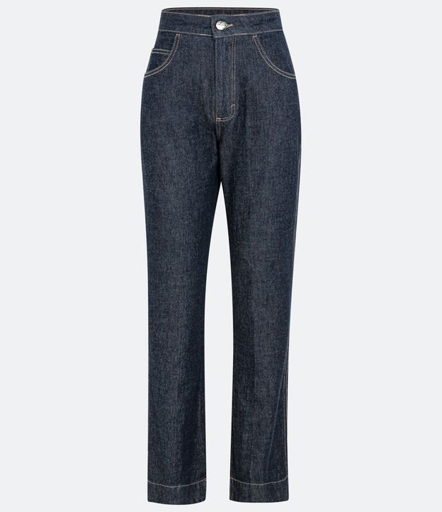 Calça Reta Jeans com Cintura Alta Azul 6