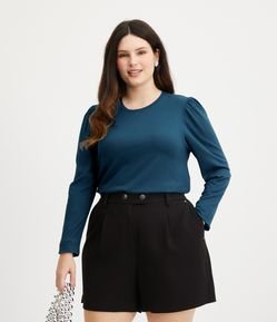 Blusa em Ribana com Manga Longa Bufante Curve & Plus Size