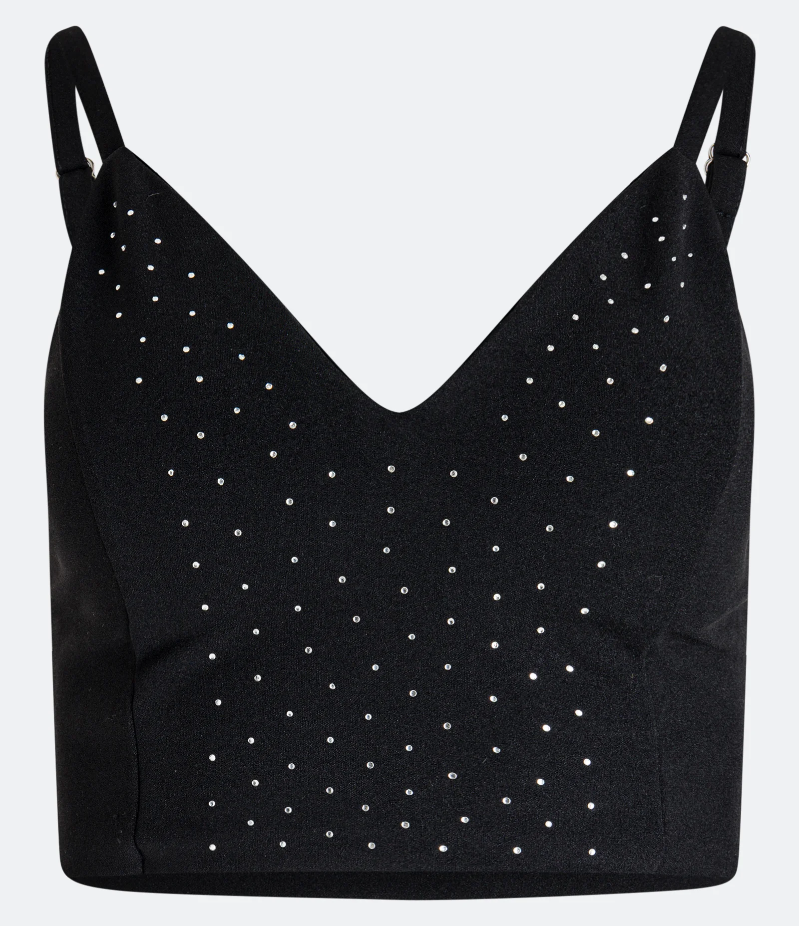 Blusa Cropped de Alça em Crepe com Bolinhas de Strass Preto 1