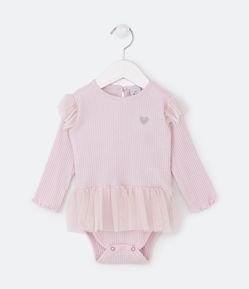 Body Infantil com Bordado de Coração E Tule nas Mangas - Tam RN a 18 meses