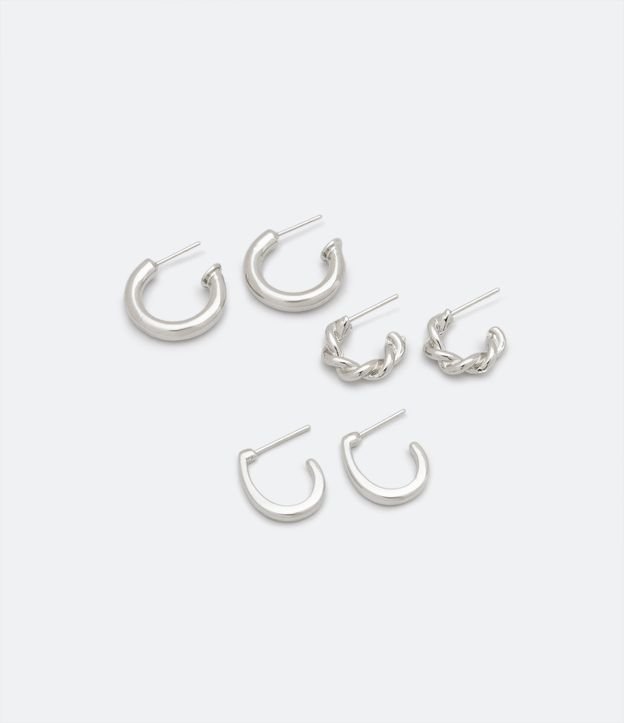 Kit 03 Caravanas Aros en Metal Plateado 1