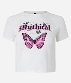 Blusa em Meia Malha com Manga Raglan e Estampa Borboleta