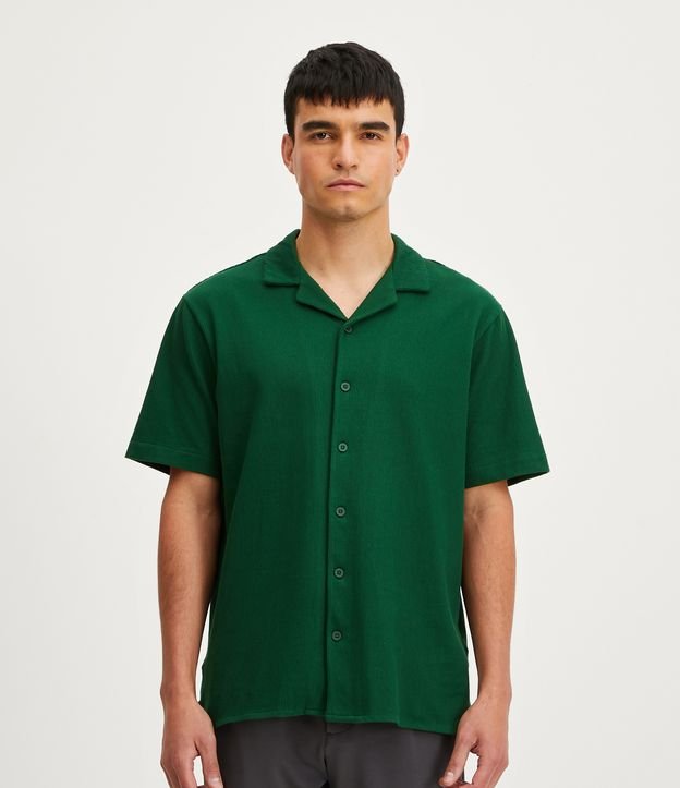 Camisa Slim em Meia Malha com Textura Canelada Verde 1