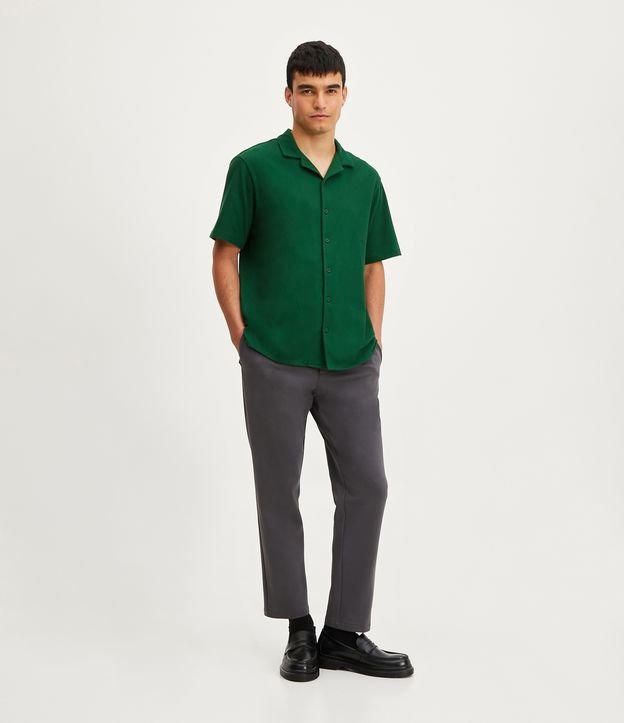 Camisa Slim em Meia Malha com Textura Canelada Verde 2