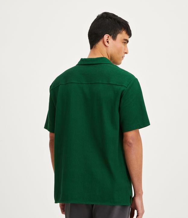 Camisa Slim em Meia Malha com Textura Canelada Verde 3