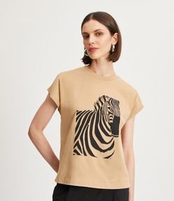 Blusa em Algodão com Estampa Localizada de Zebra com Brilhos