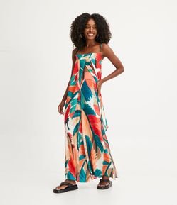 Saída de Praia Bata em Viscose com Estampa Folhagem