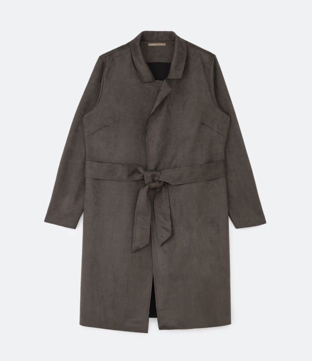 Casaco Trench Coat em Suede com Cinto Faixa Curve & Plus Size Verde 5