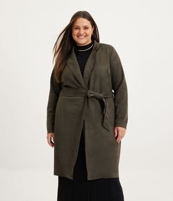 Casaco Trench Coat em Suede com Cinto Faixa Curve & Plus Size