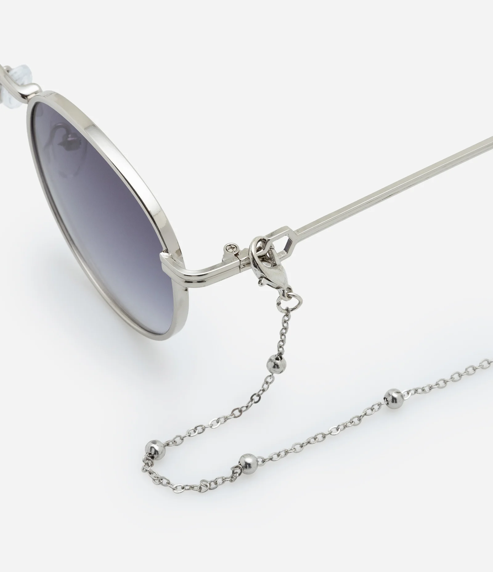 Óculos de Sol Redondo com Lentes Degrade e Corrente Prata 2