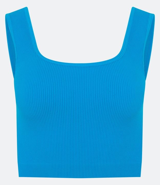 Blusa Musculosa Cropped Básica en Poliamida Acanalada sin Costura Azul 5
