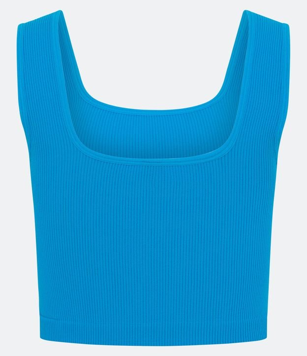 Blusa Musculosa Cropped Básica en Poliamida Acanalada sin Costura Azul 7