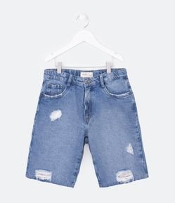 Bermuda Infantil em Jeans com Puídos - Tam 5 a 14 Anos