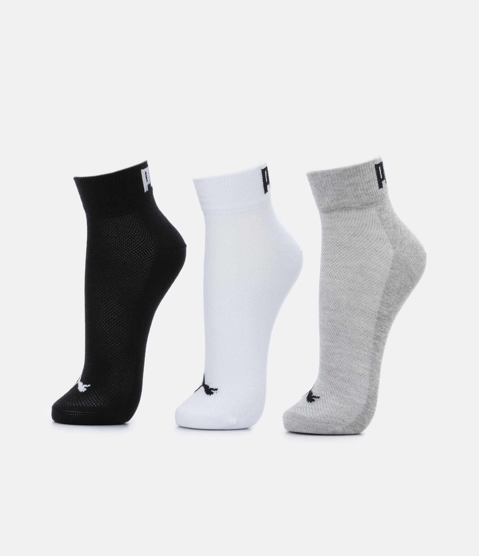 Kit 03 Meias Cano Curto Esportivas em Algodão com Logo Puma Cinza/ Branco/ Preto 1