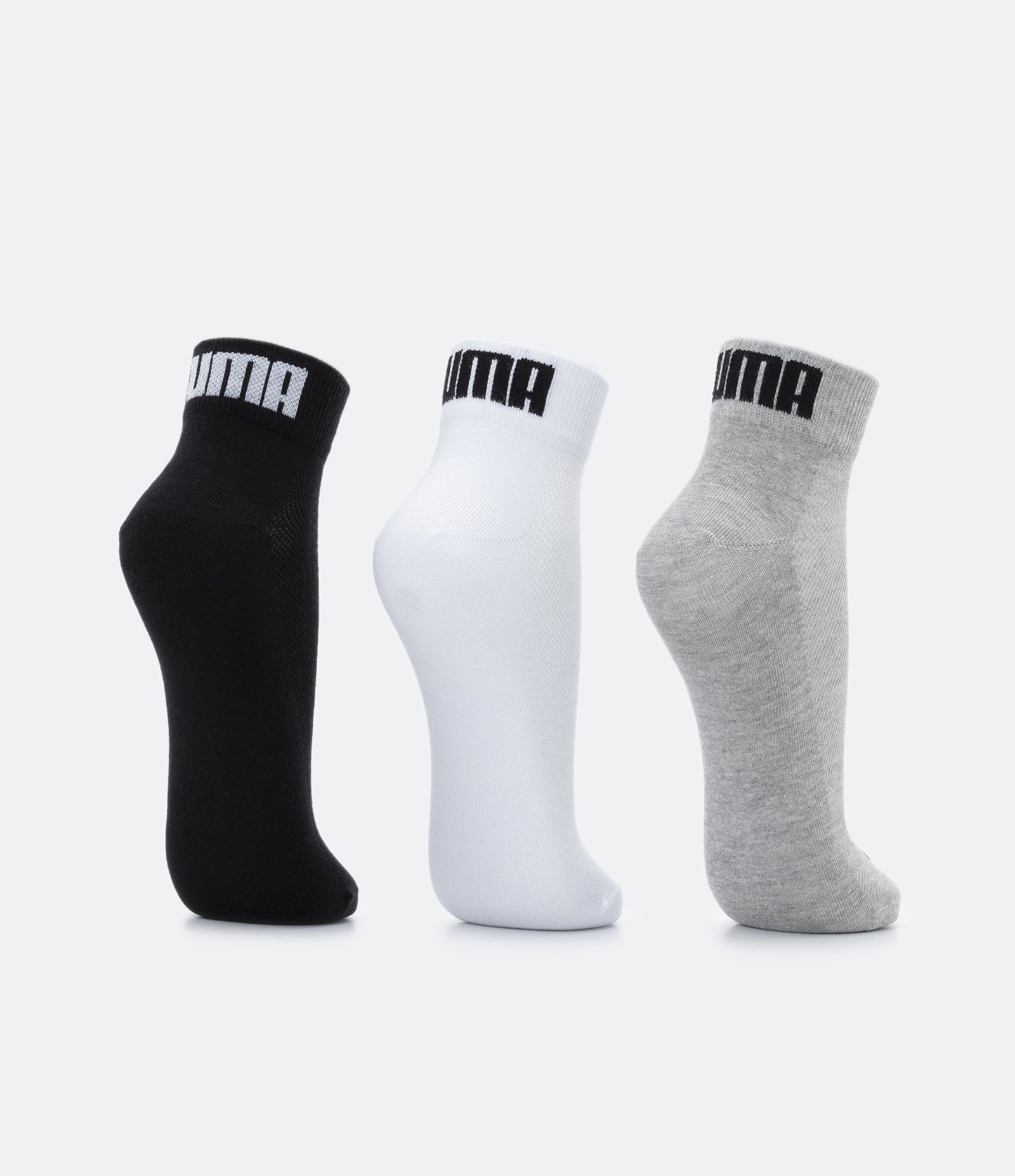 Kit 03 Meias Cano Curto Esportivas em Algodão com Logo Puma Cinza/ Branco/ Preto 3