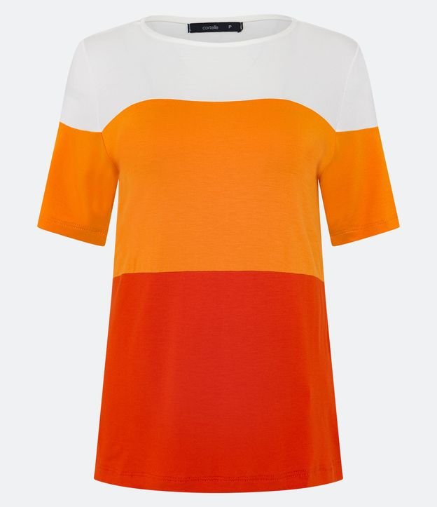 Blusa Manga Corta en Viscolycra con Recortes Color Block Naranja 5