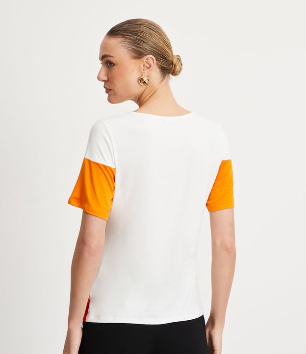 Blusa Manga Corta en Viscolycra con Recortes Color Block Naranja 3