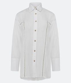 Camisa Alongada em Viscose com Botões de Madeira e Entremeios