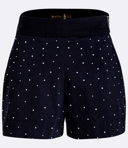 Short em Bengaline com Zíper Tratorado e Bolinhas de Strass