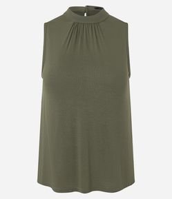 Blusa Regata em Viscolycra com Golinha Alta e Pregas