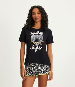 Pijama Short Doll em Viscolycra com Estampa Animal Print Onça