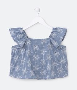 Blusa Infantil sem Mangas com Babados e Bordados - Tam 5 a 14 anos