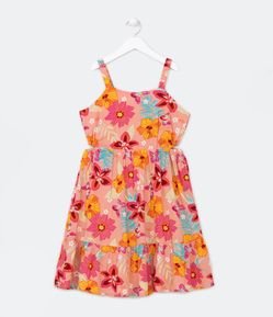 Vestidinho Infantil com Abertura Lateral e Flores Estampadas - Tam 05 a 14 Anos