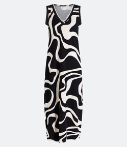 Vestido Midi em Viscose com Estampa Abstrata