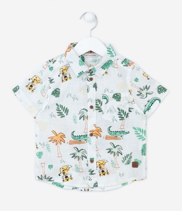 Camisa Infantil em Algodão com Estampa Selva - Tam 1 a 5 Anos Branco 1