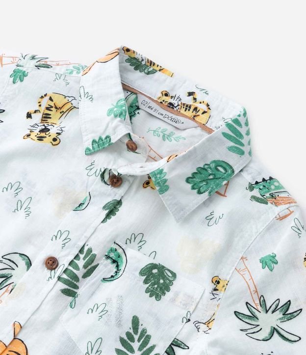 Camisa Infantil em Algodão com Estampa Selva - Tam 1 a 5 Anos Branco 5