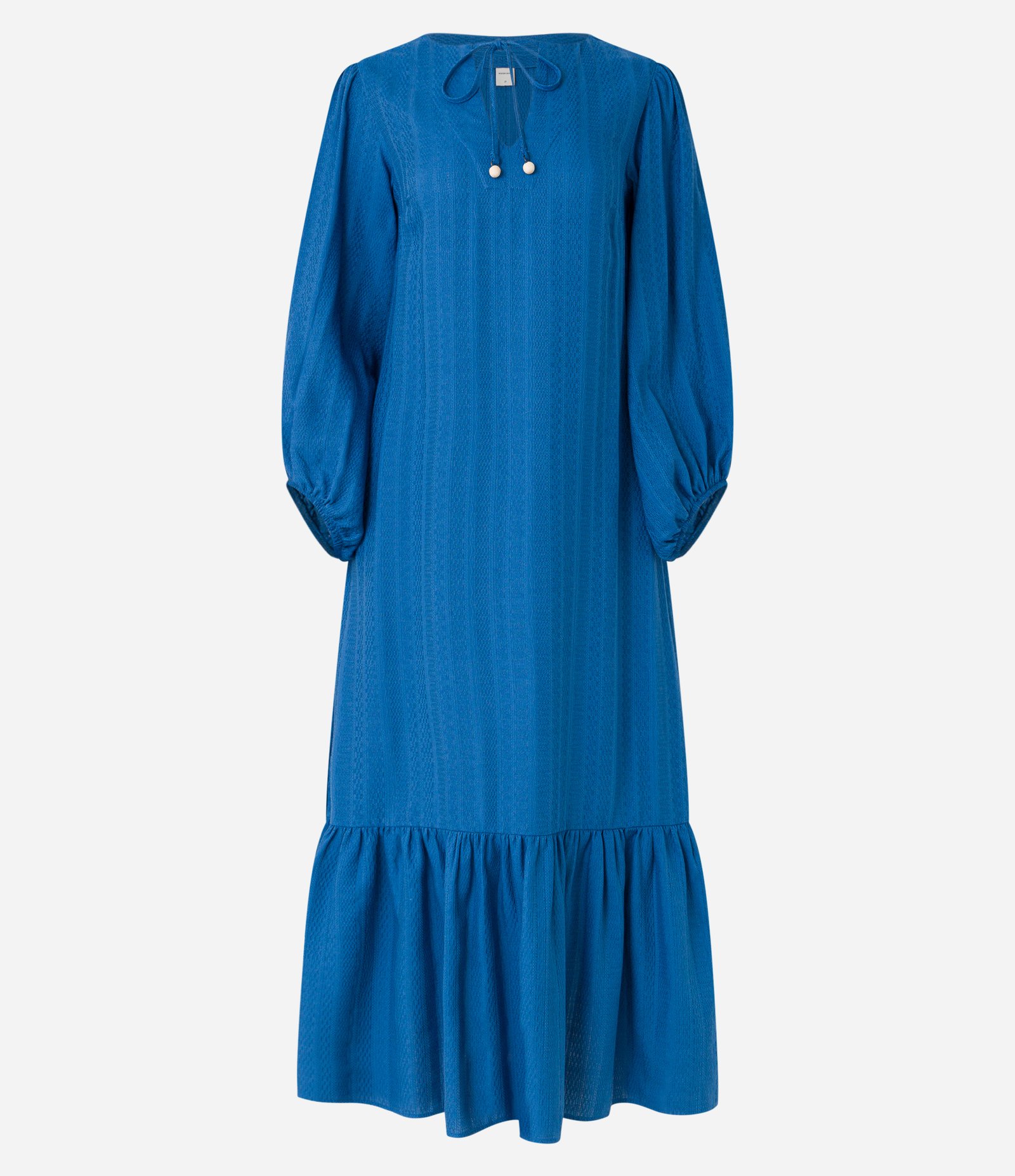 Vestido Midi em Algodão Maquinetado com Babado na Barra Azul 7