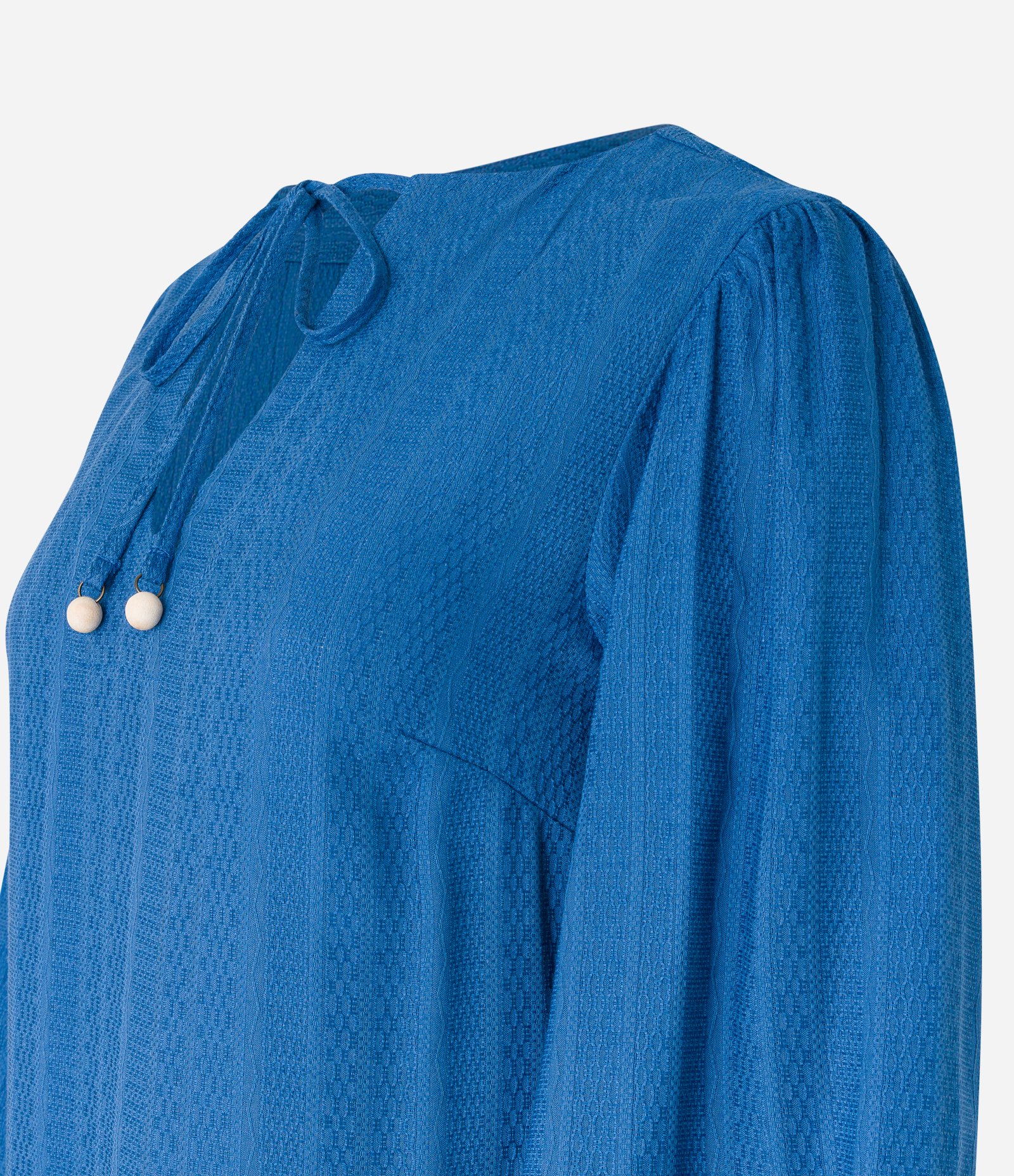 Vestido Midi em Algodão Maquinetado com Babado na Barra Azul 8