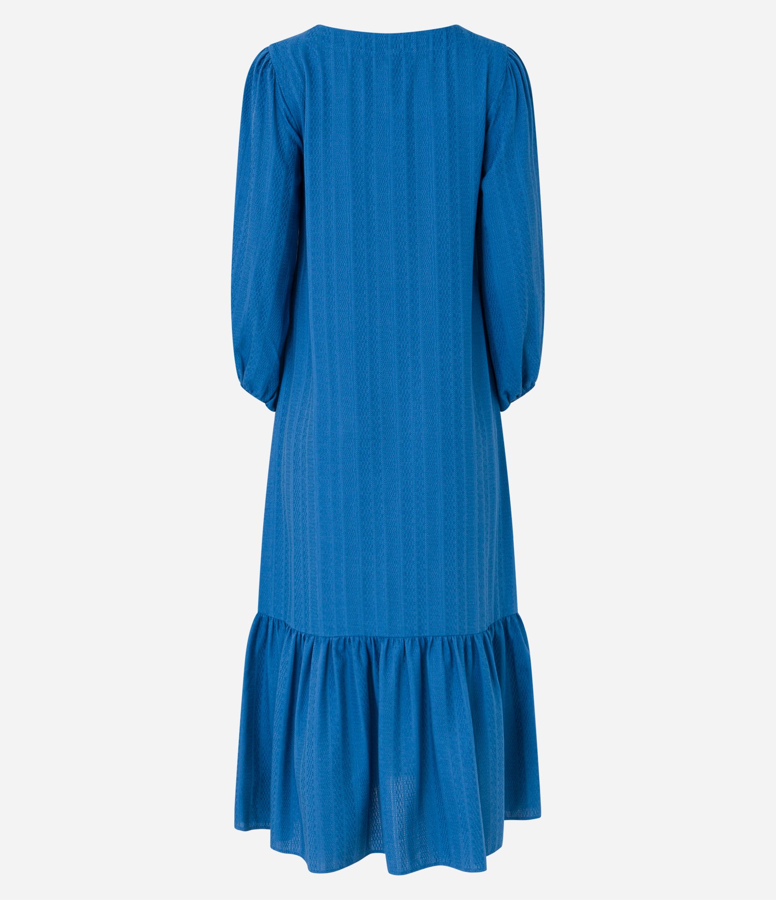 Vestido Midi em Algodão Maquinetado com Babado na Barra Azul 9