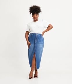 Saia Midi Jeans com Fenda Curve & Plus Size