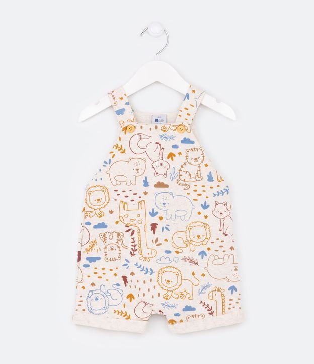 Jardineira Infantil em Moletom com Estampa Outline de Bichinhos - Tam 0 a 18 meses