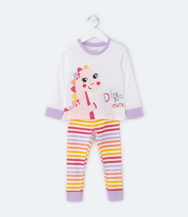Pijama Largo Infantil Estampado Dinosauria - Talle 2 a 4 años Blanco 1