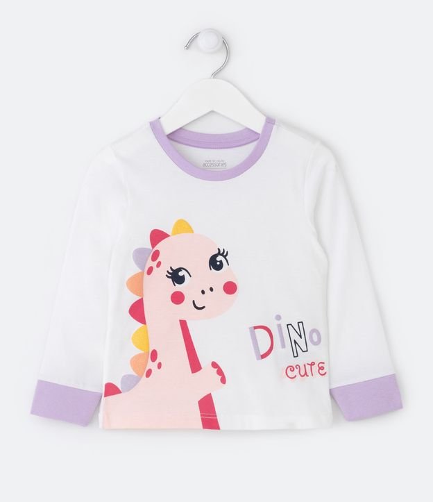 Pijama Largo Infantil Estampado Dinosauria - Talle 2 a 4 años Blanco 2