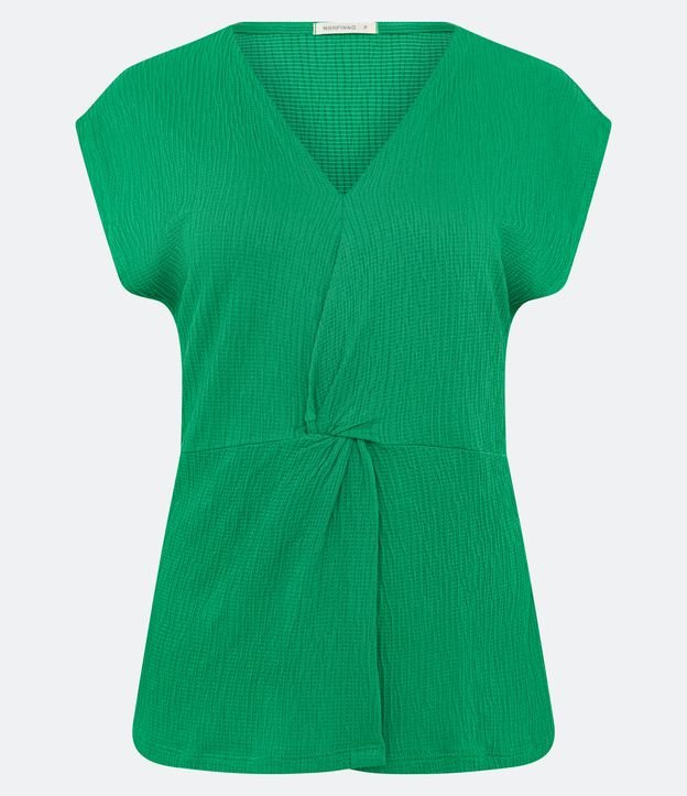 Blusa Alongada em Viscose com Nó Frontal e Malha Texturizada Verde 5