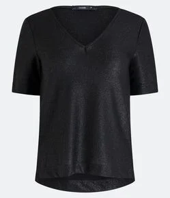 Blusa com Decote V e Efeito Brilhoso
