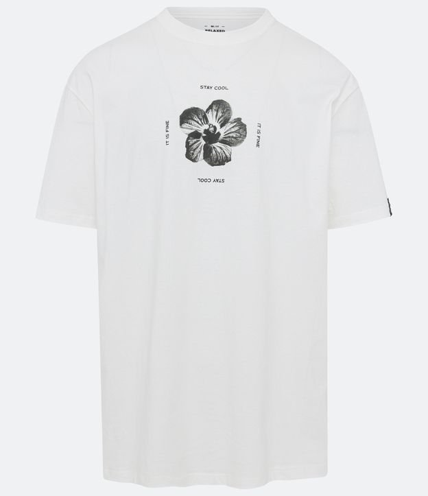 Camiseta Relaxed com Estampa de Flor Hibisco e Lettering Branco Neve 5