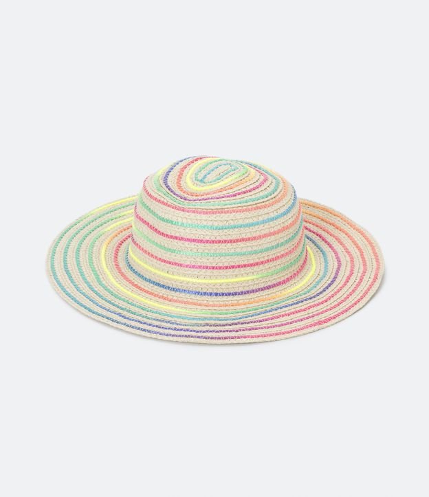 Chapéu de Palha Infantil com Linha Coloridas Trançadas Bege 1