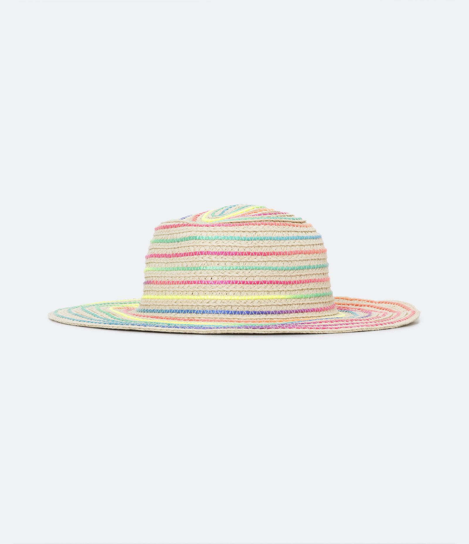 Chapéu de Palha Infantil com Linha Coloridas Trançadas Bege 2
