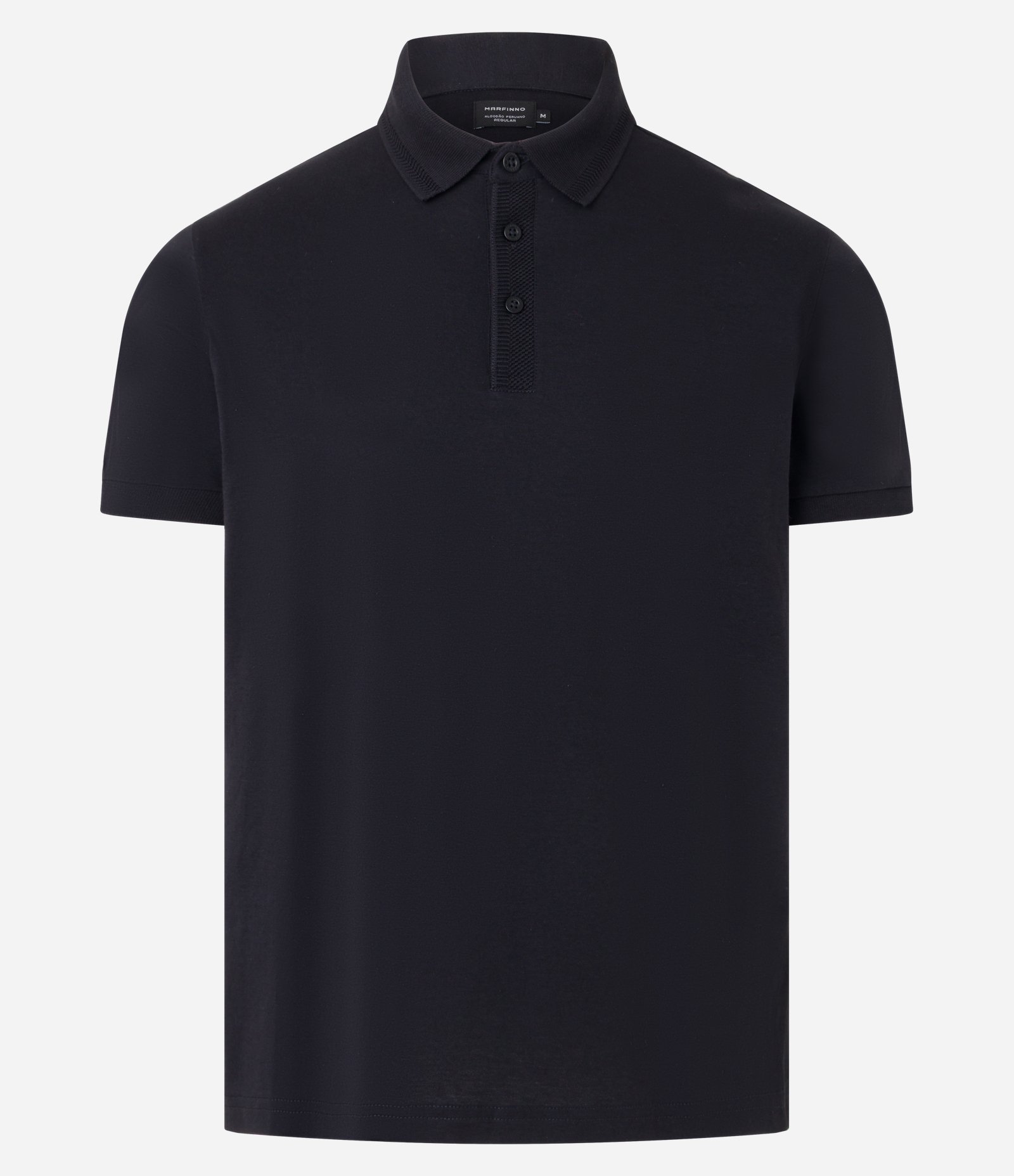 Polo Regular em Algodão Peruano com Detalhes Texturizados Preto 5